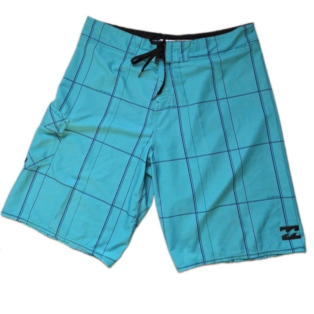 Billabong Platinum X PX3 Turquoise Plaid Boardshorts Swim Trunks Men’s 36 FAIR